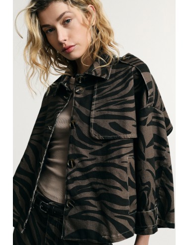 Veste en denim cropped imprimé animalier - Please