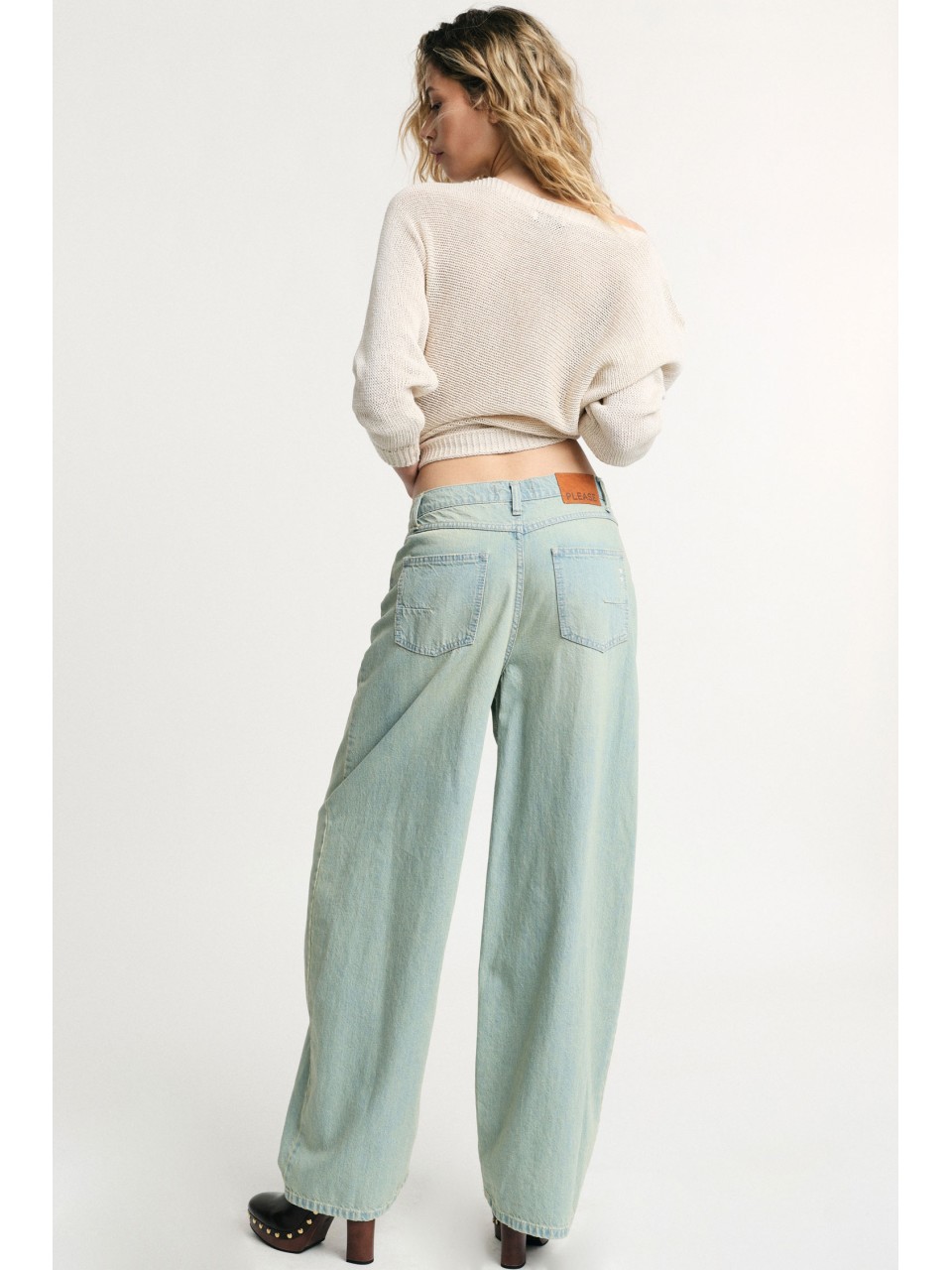 Jean jambe large taille haute effet usé - Please 2