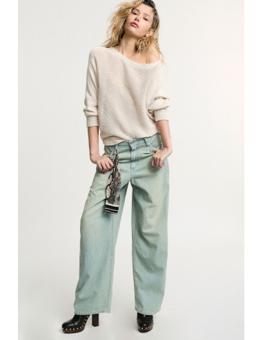 Jean jambe large taille haute effet usé - Please