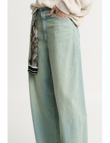 Jean jambe large taille haute effet usé - Please