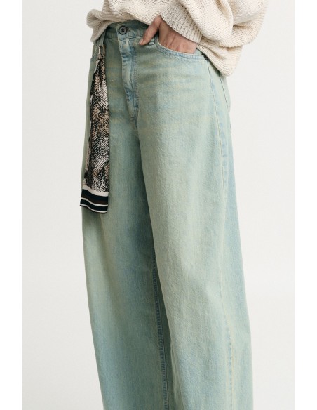 Jean jambe large taille haute effet usé - Please