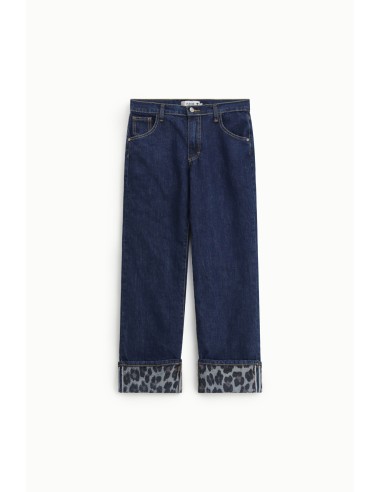 Jean coupe droite à revers animalier contrasté...