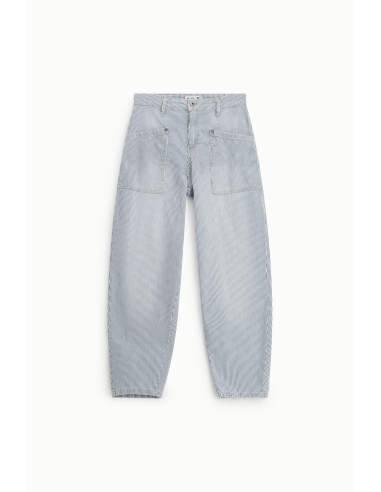 Jean balloon en denim rayé bleu et blanc - Please