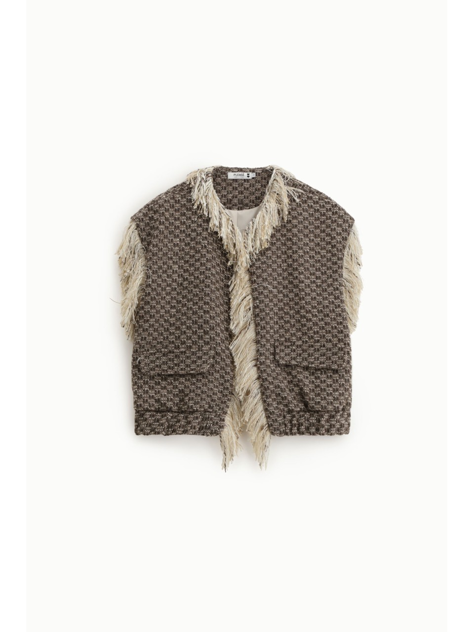 Veste sans manches à franges décoratives en tweed –...