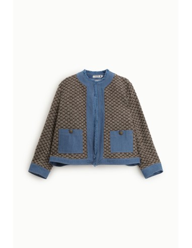 Veste Chemise Bimatière Tweed Chocolat & Denim...