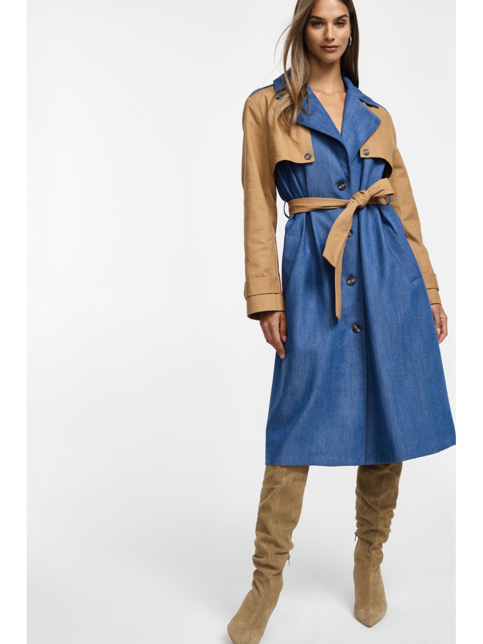 Trench ceinturé à blocs de couleurs bi-matière – Please Lyon