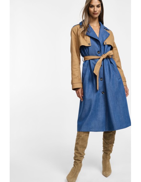 Trench ceinturé à blocs de couleurs bi-matière – Please Lyon