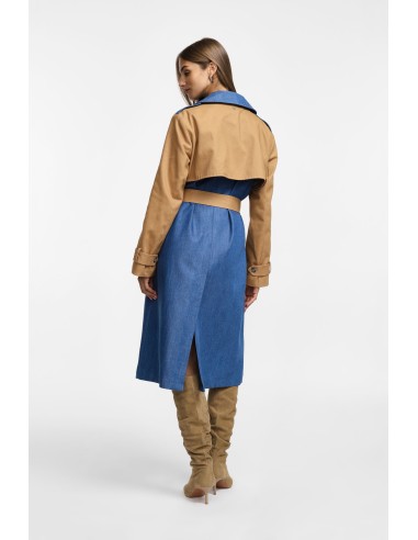 Trench ceinturé à blocs de couleurs bi-matière...