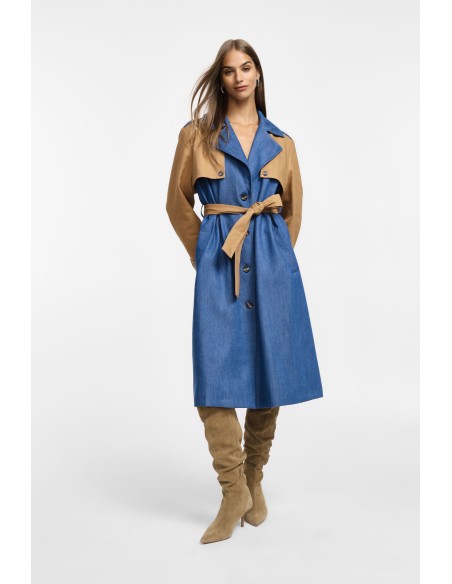 Trench ceinturé à blocs de couleurs bi-matière – Please Lyon