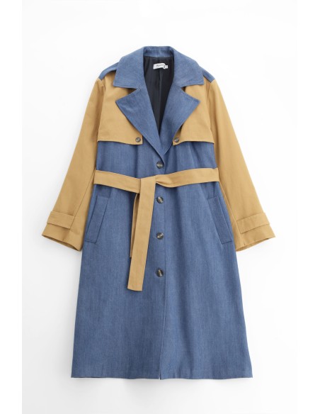 Trench ceinturé à blocs de couleurs bi-matière – Please Lyon