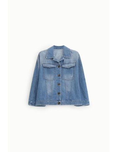 Veste en denim délavé à poches et boutons –...