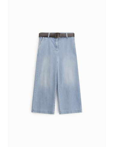 Jean jambe large avec ceinture en denim clair –...