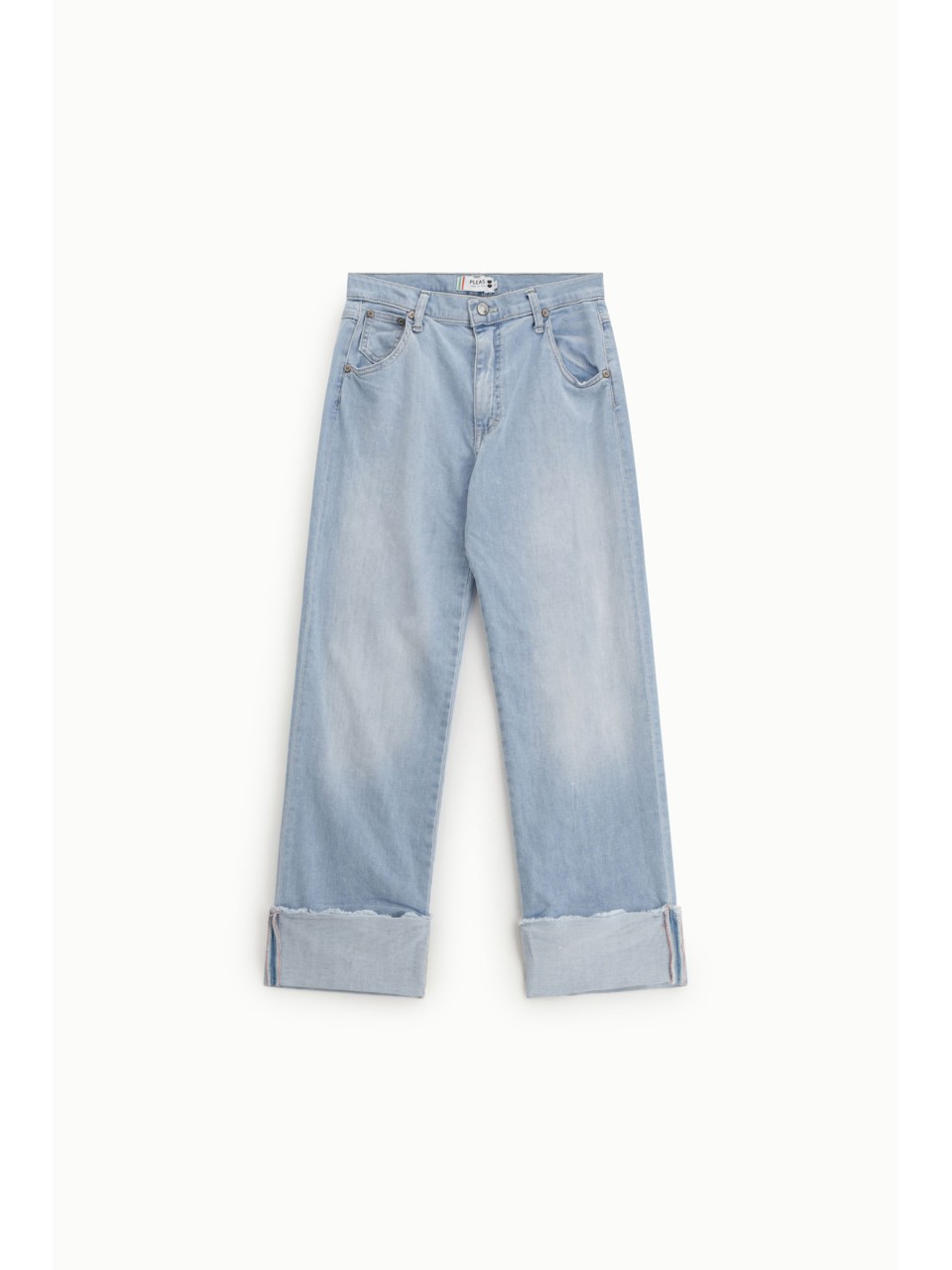 Jean jambe large à ourlet retourné en denim clair –...