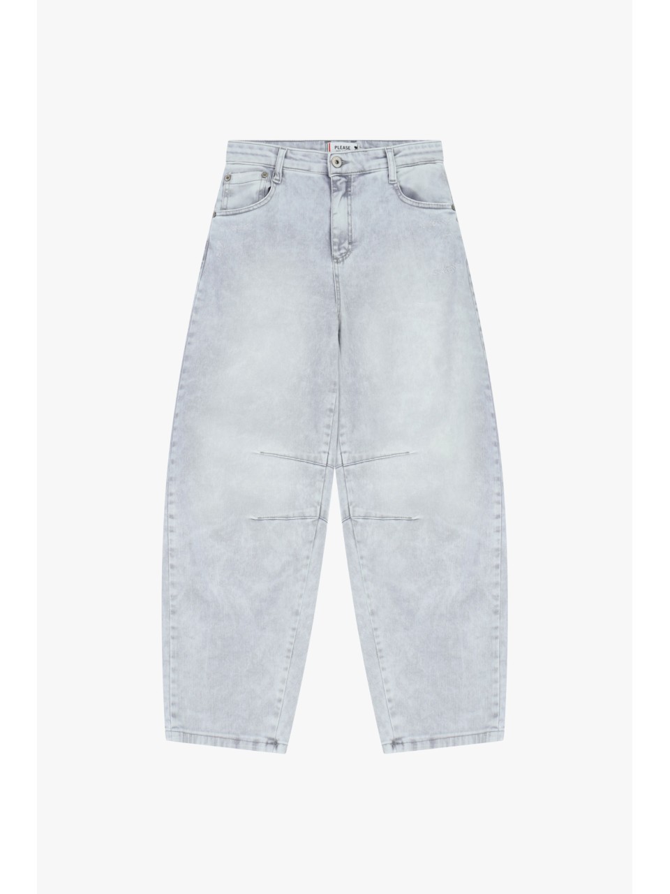 Jean jambe bouffante à coutures apparentes en denim gris...