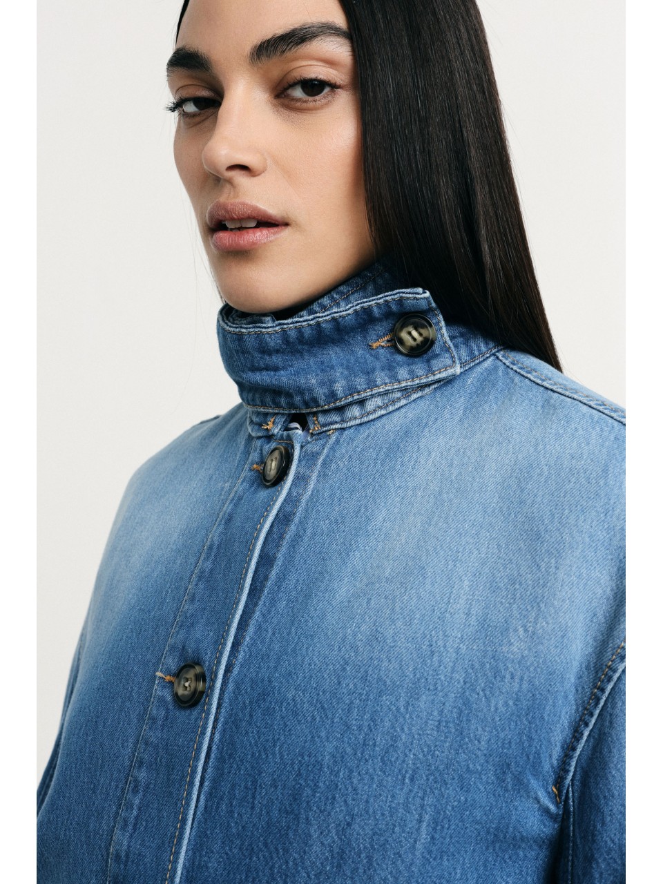 Veste en jean coupe large à boutons en denim bleu moyen –... 2