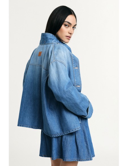 Veste en jean coupe large à boutons en denim bleu moyen – Please Lyon