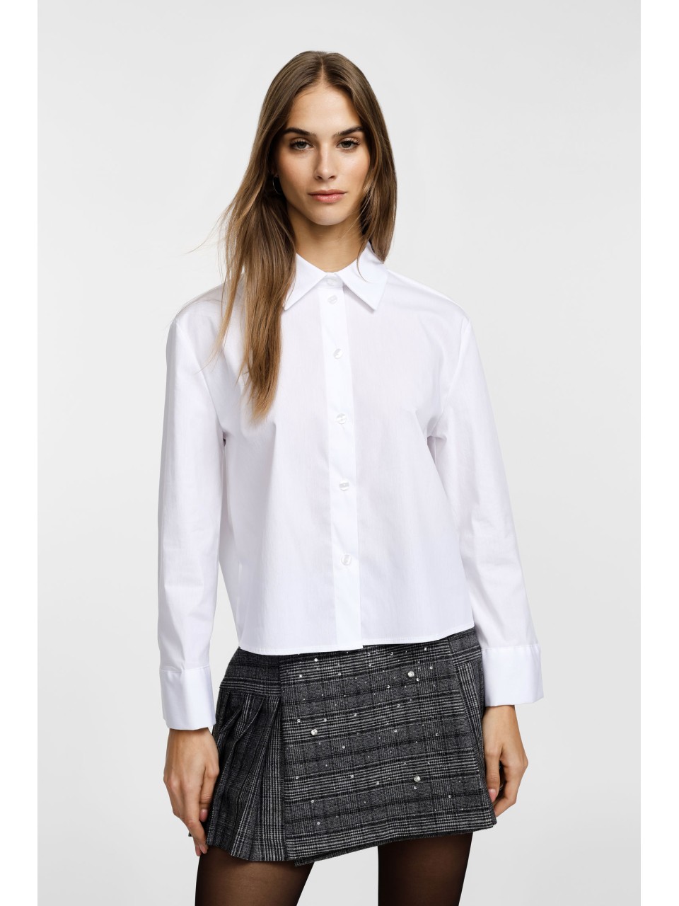 Chemise cropped col classique et poignets larges - Please