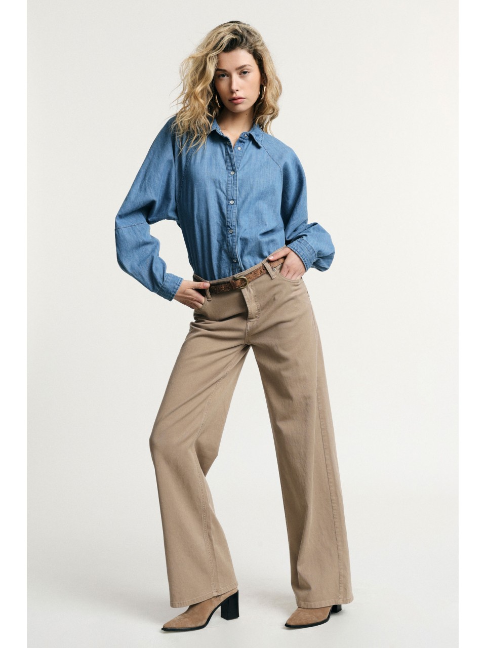 Pantalon large taille haute cinq poches en Tencel - Please