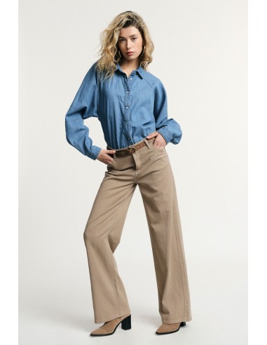 Pantalon large taille haute cinq poches en...