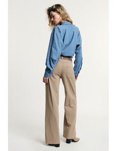 Pantalon large taille haute cinq poches en...