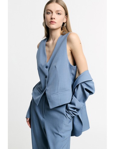 Gilet tailleur rayé boutonné avec martingale...
