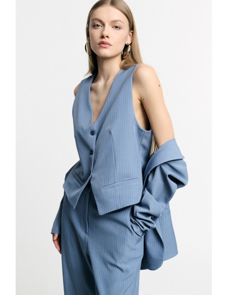Gilet tailleur rayé boutonné avec martingale dos - Please