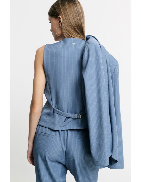 Gilet tailleur rayé boutonné avec martingale dos - Please
