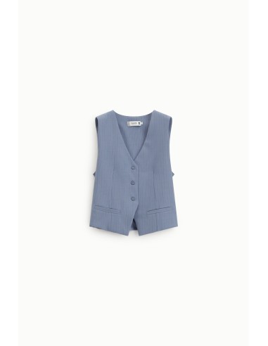 Gilet tailleur rayé boutonné avec martingale...