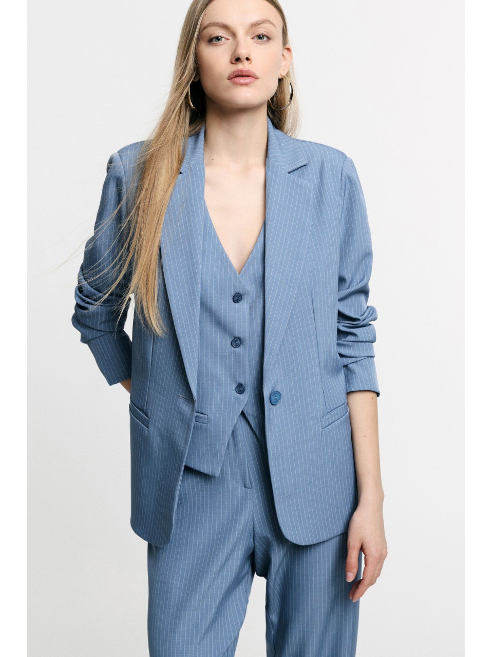 Blazer tailleur rayé coupe droite un bouton - Please