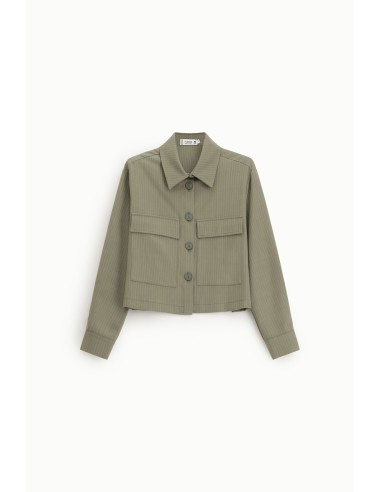 Veste-chemise courte rayée à poches plaquées -...