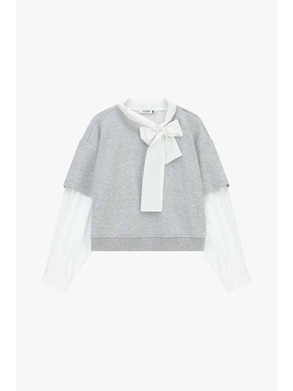 Sweat cropped bi-matière avec chemise intégrée et nœud -...