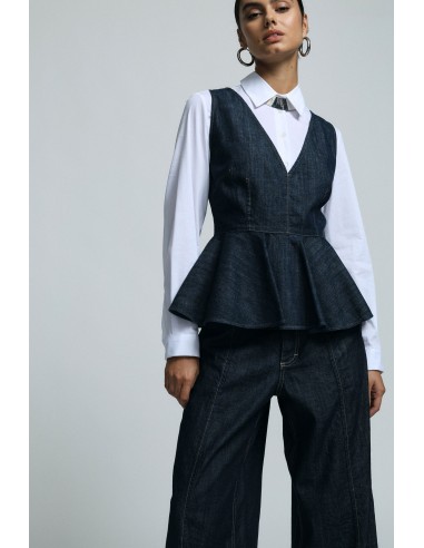 Please Femme — Top denim sans manches à basque