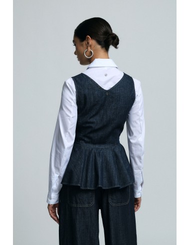 Please Femme — Top denim sans manches à basque