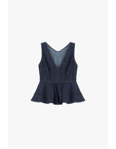 Please Femme — Top denim sans manches à basque