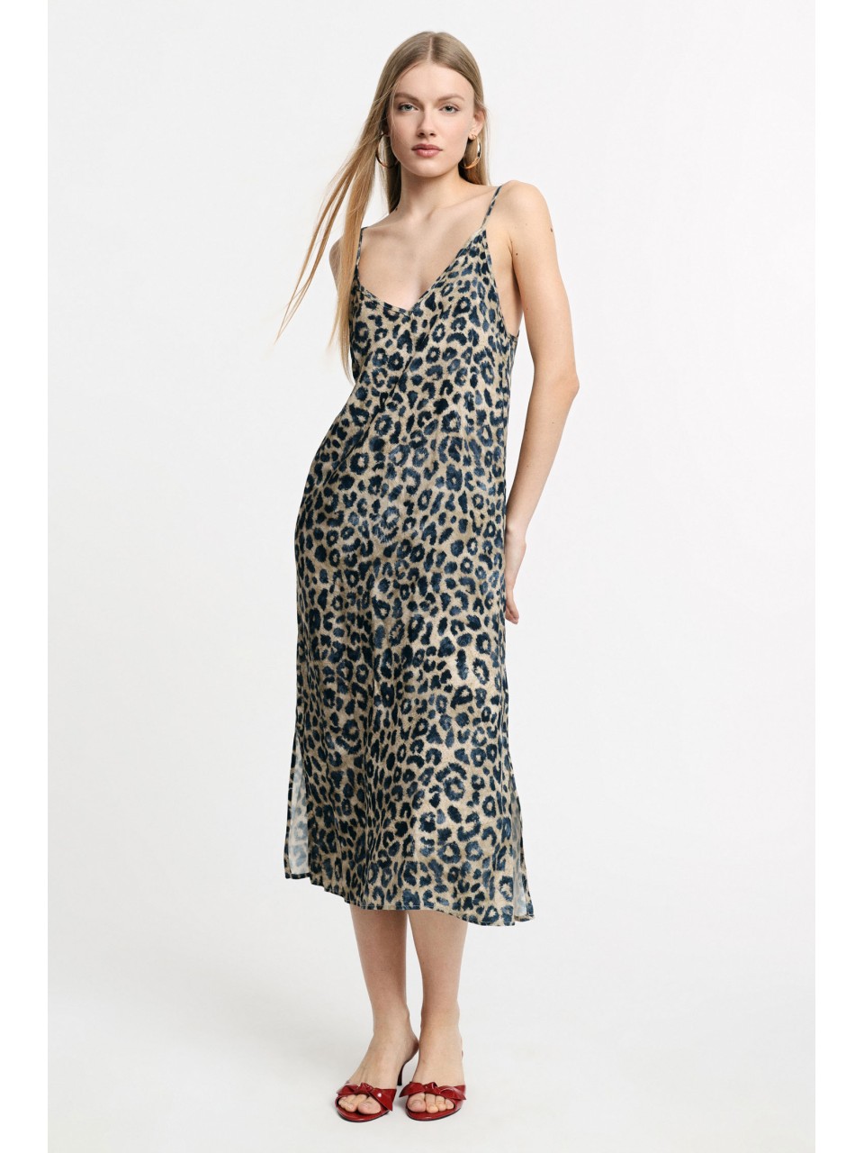 Please Femme — Robe mi-longue imprimé animal à bretelles...