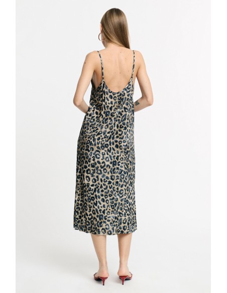 Please Femme — Robe mi-longue imprimé animal à bretelles fines
