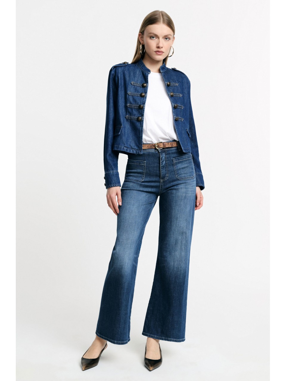 Please Femme jean flare à poches plaquées en denim...