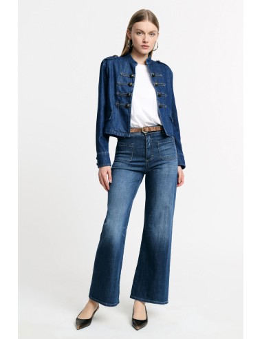 Please Femme jean flare à poches plaquées en...