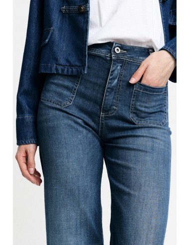 Please Femme jean flare à poches plaquées en...