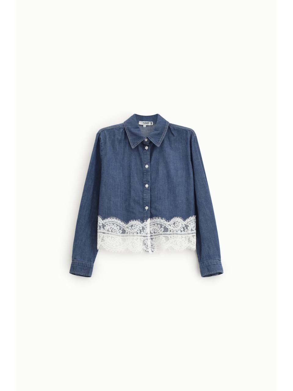 PLEASE Femme – Chemise cropped en jean et dentelle
