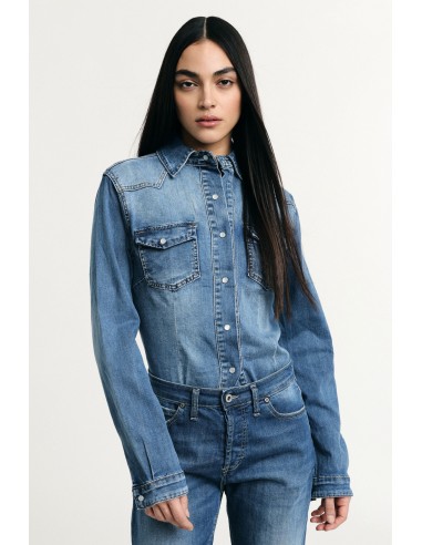 PLEASE Femme – Chemise denim slim fit délavée