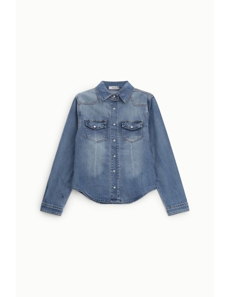 PLEASE Femme – Chemise denim slim fit délavée