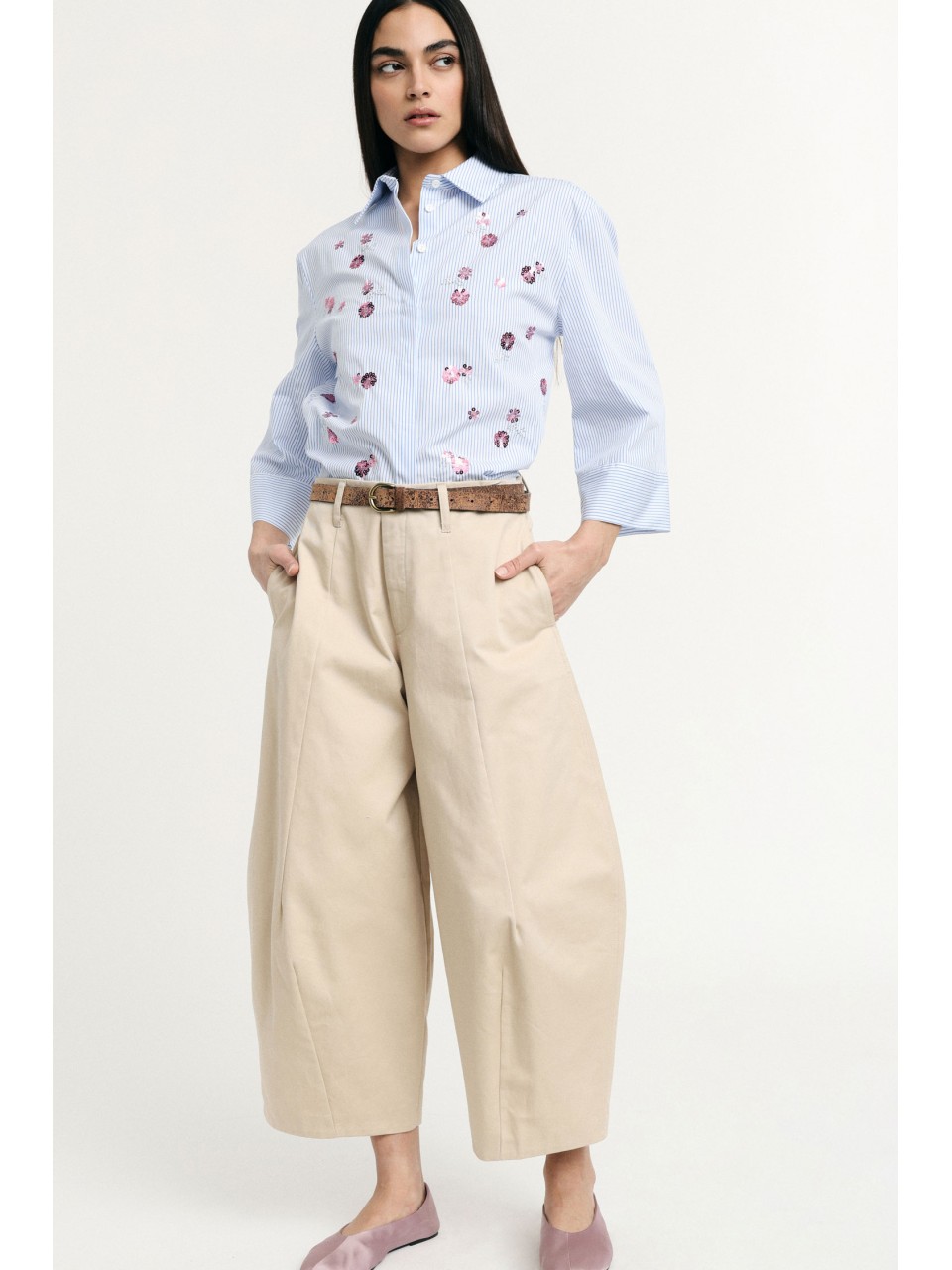 PLEASE Femme – Pantalon balloon taille haute en gabardine