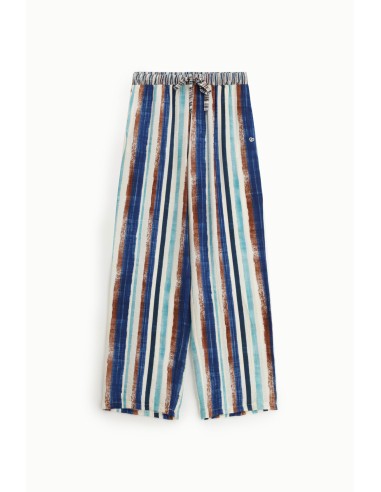 Pantalon palazzo rayé taille élastiquée –...