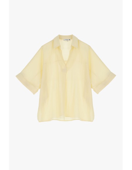 PLEASE Femme – Chemise manches courtes col ouvert en tissu gaufré