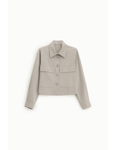Veste-chemise courte rayée à poches plaquées -...