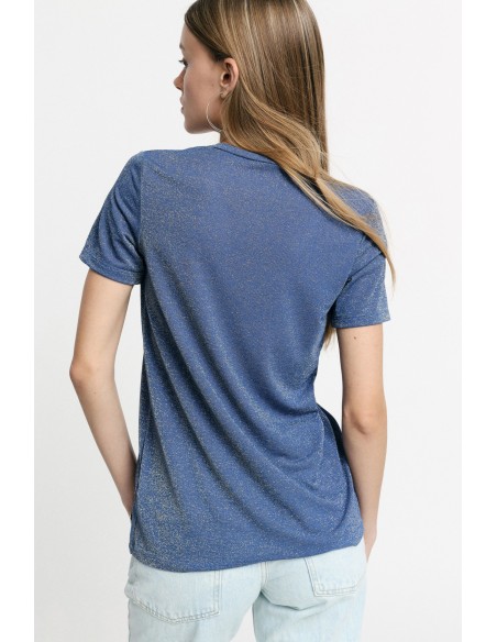 Please Femme – T-shirt col V en viscose et lurex effet glitter