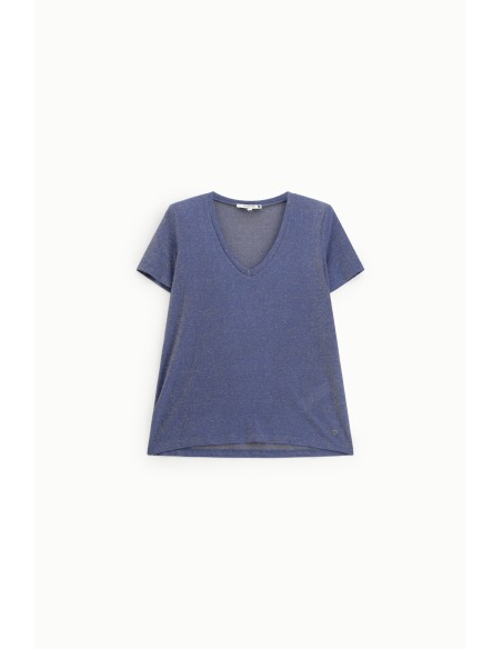 Please Femme – T-shirt col V en viscose et lurex effet glitter