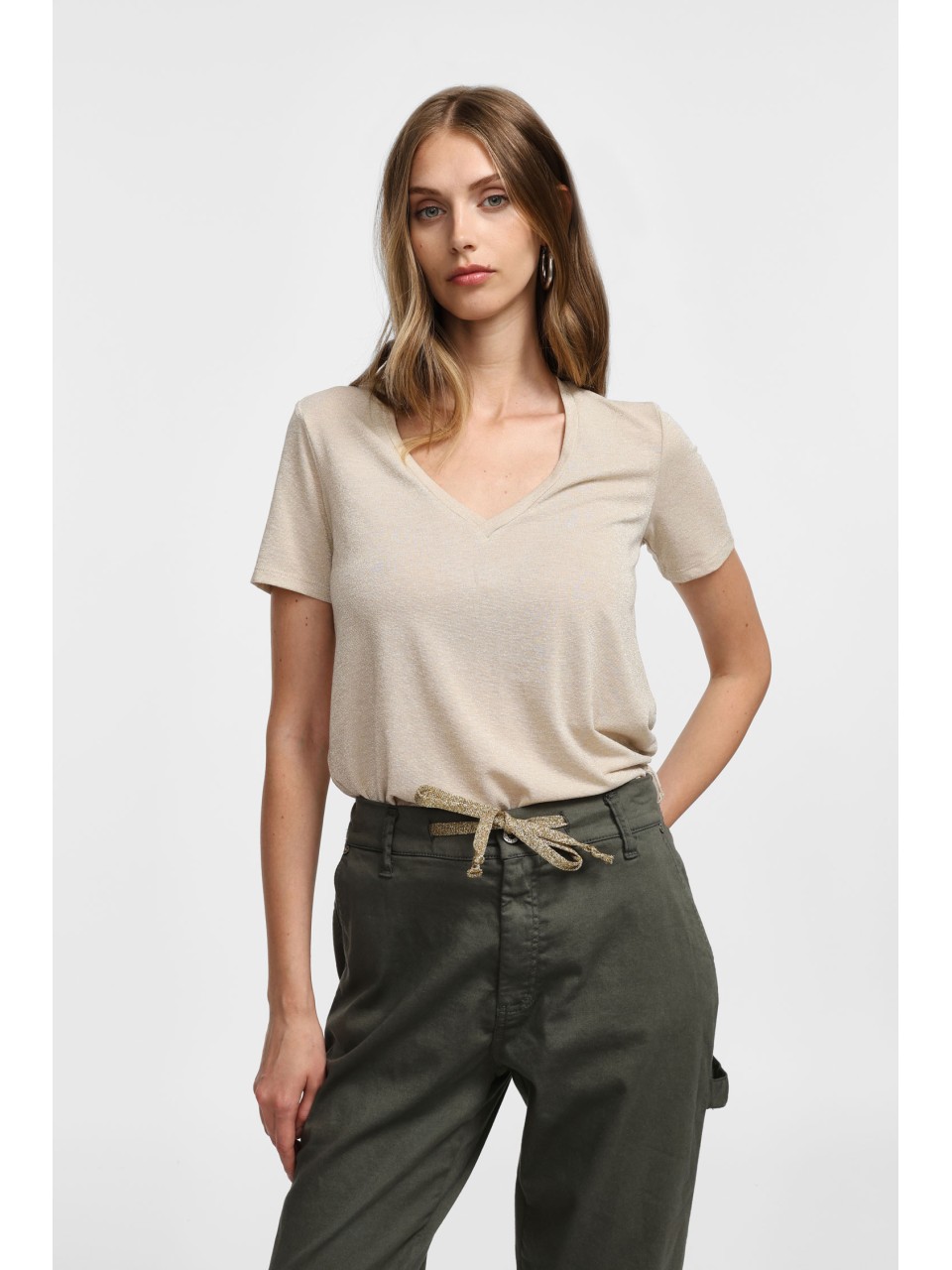 Please Femme – T-shirt col V en viscose et lurex effet...