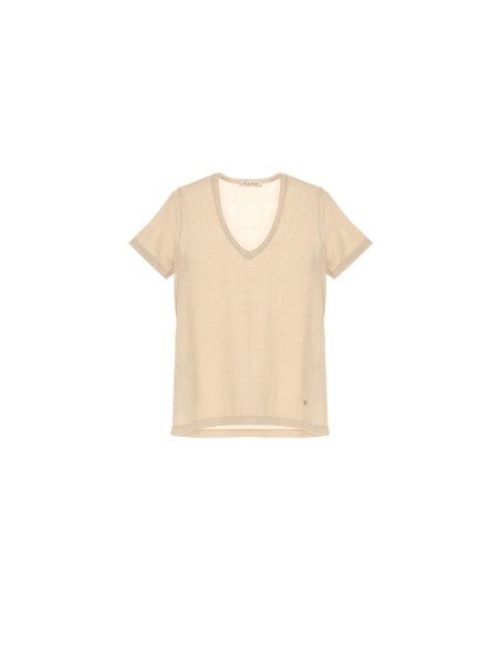 Please Femme – T-shirt col V en viscose et lurex effet glitter